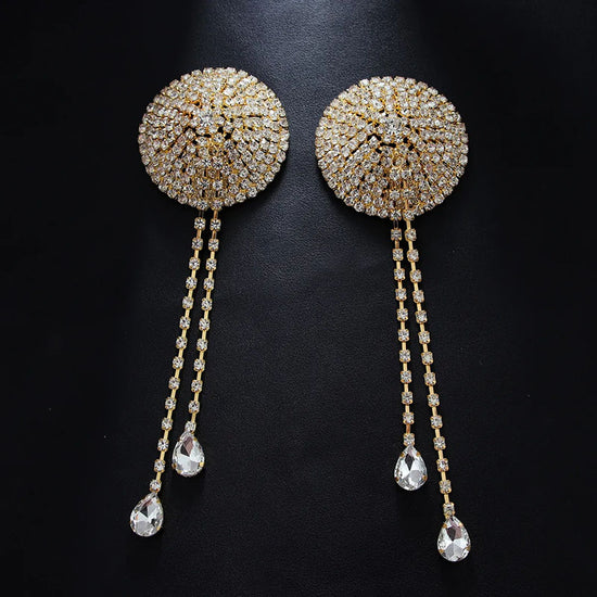 DRIP Round Diamante Nipple Covers With Dangling Tassel