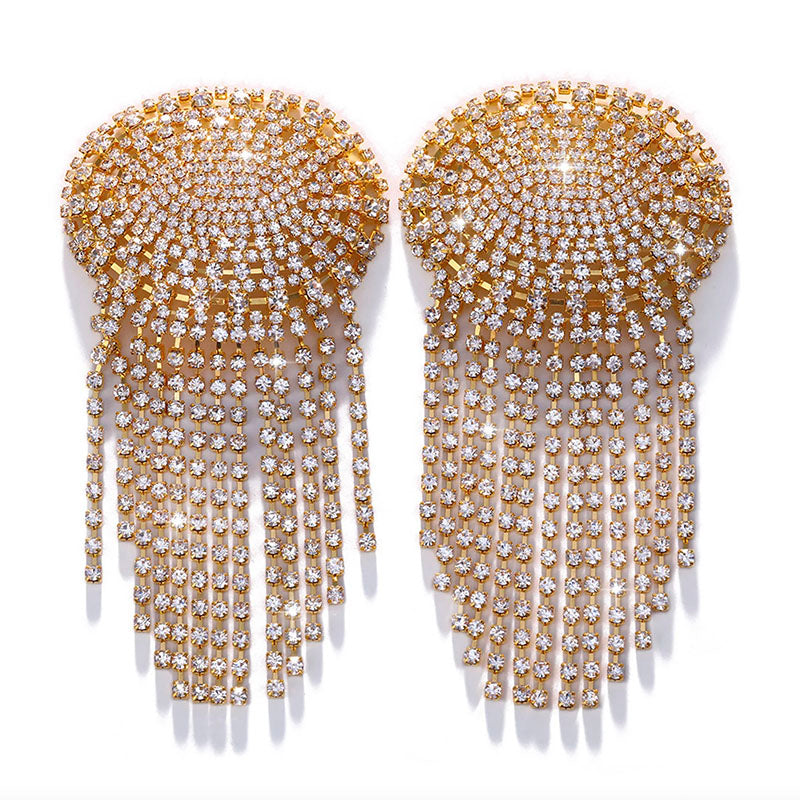 Round Diamante Nipple Covers With Dangling Fringe-Leggsbeautiful