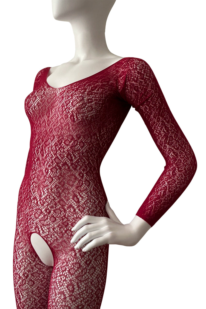 LOLA Low Back Long Sleeve Footless Leopard Print Bodystocking