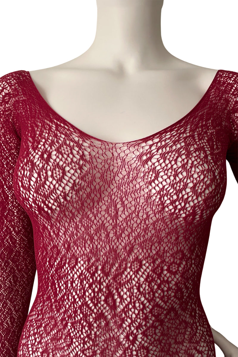 LOLA Low Back Long Sleeve Footless Leopard Print Bodystocking