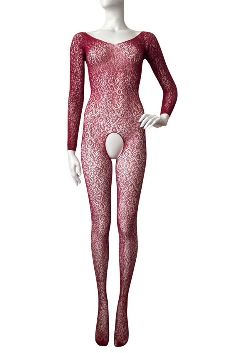 LOLA Low Back Long Sleeve Footless Leopard Print Bodystocking