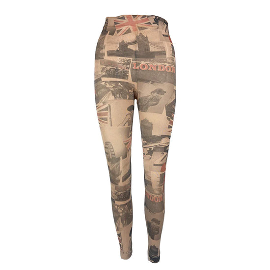 Footless Fleece Lined Tights With London Print