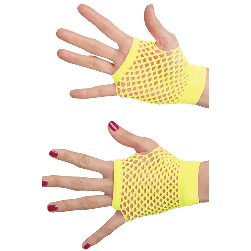 Silky Wrist Length Neon Stretch Fishnet Gloves