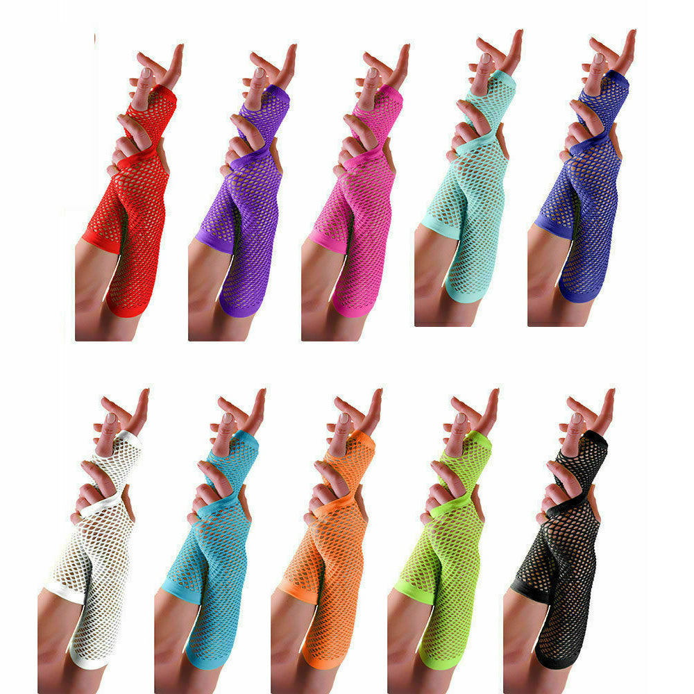 Silky Long Neon Stretch Fishnet Gloves - Leggsbeautiful