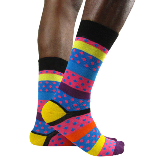 Luv Socks Men's Cotton Blend Dots On Stripes Ankle Socks - Leggsbeautiful
