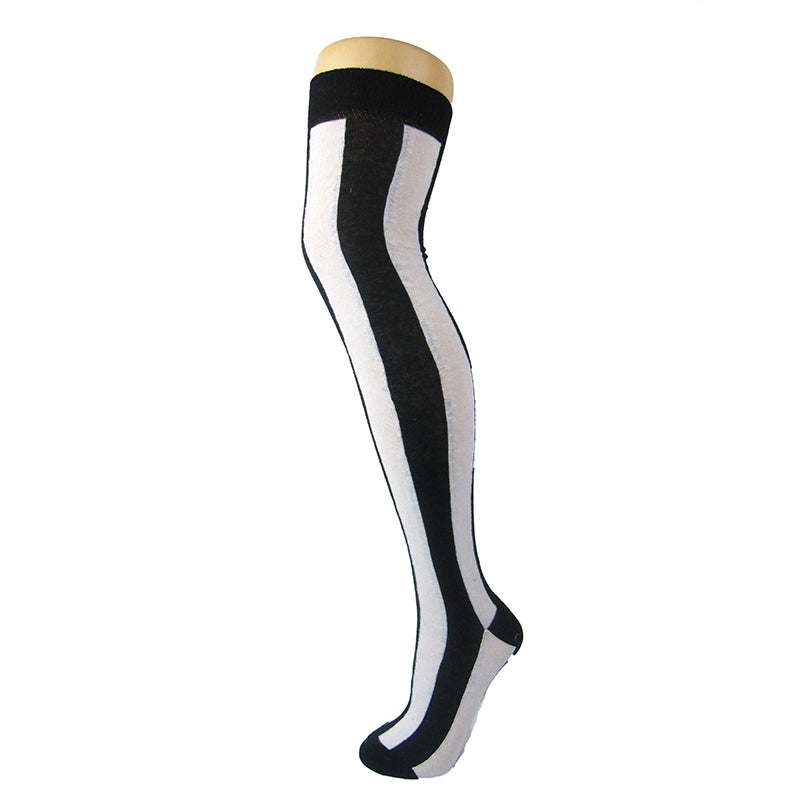 Cotton Blend Vertical Stripe Over The Knee Socks - Leggsbeautiful