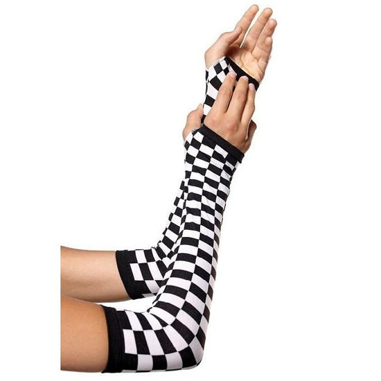 Leg Avenue Check Pattern Fingerless Gloves Sleeve - Leggsbeautiful