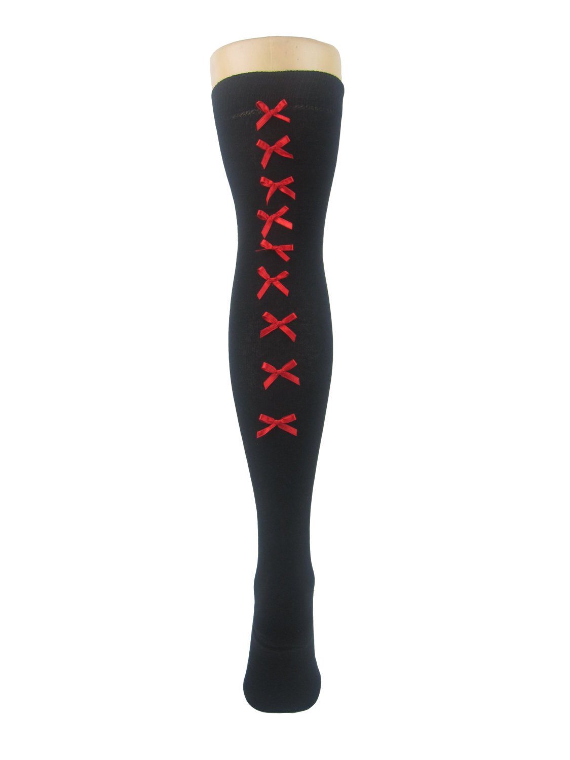 Black knee high socks with red bows top