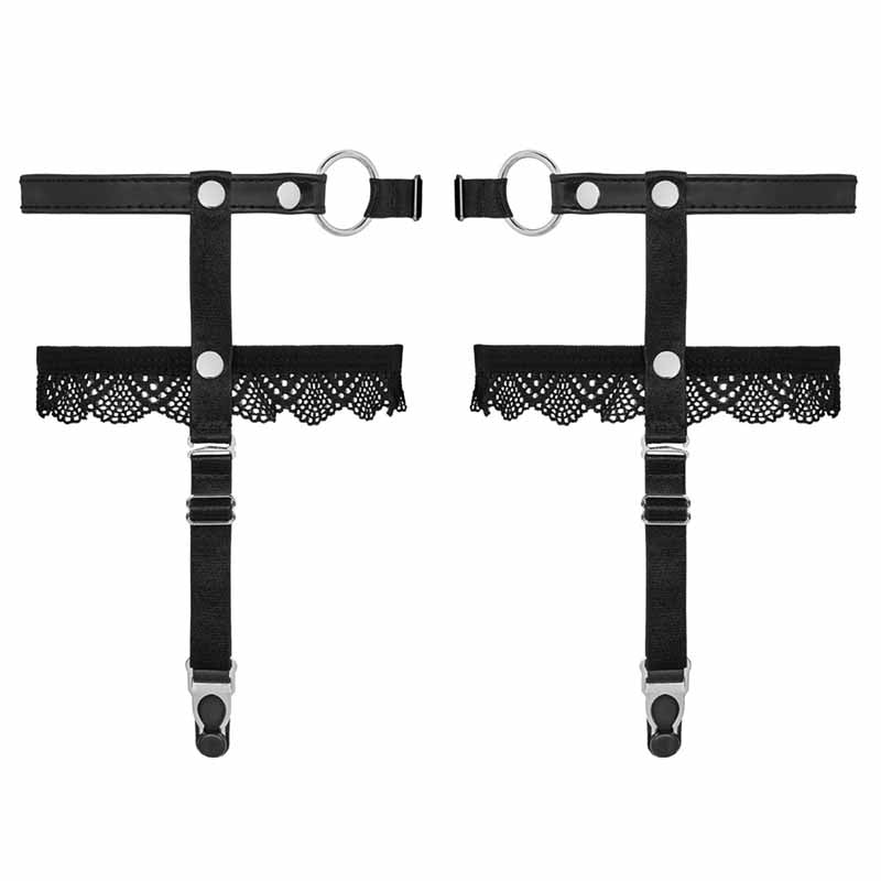 Obsessive Luxury Wet Look And Lace Double Strap Garters