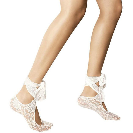 Veneziana Lace Floral Footsies With Ankle Tie - Leggsbeautiful