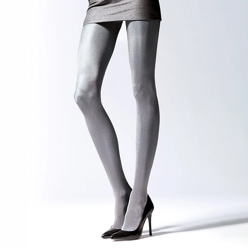 NOQ 50 Denier Brilliance Metallic Tights-Silver metallic tights