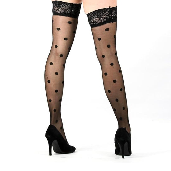 Flirt Sheer Spot Lace Top Thigh High Stockings - Leggsbeautiful