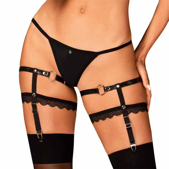 Obsessive Luxury Wet Look And Lace Double Strap Garters