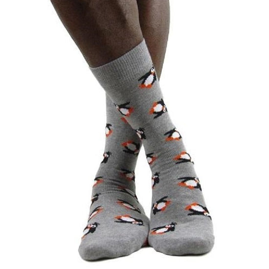Luv Socks Men's Cotton Blend Penguin Print Ankle Socks - Leggsbeautiful