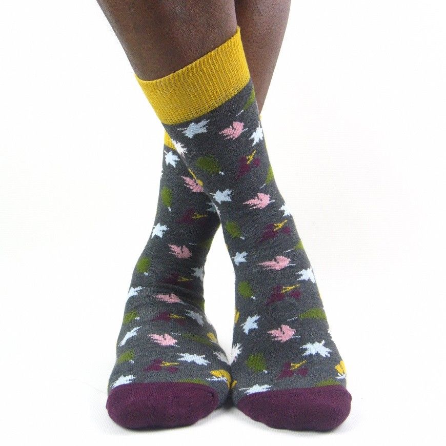 Luv Socks Men's Cotton Blend Autumn Leaf Print Ankle Socks - Leggsbeautiful