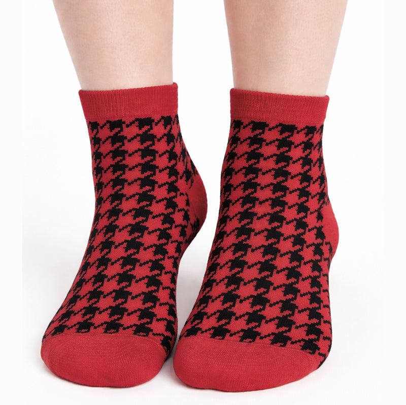 Cotton Blend Oversized Houndstooth Ankle Socks