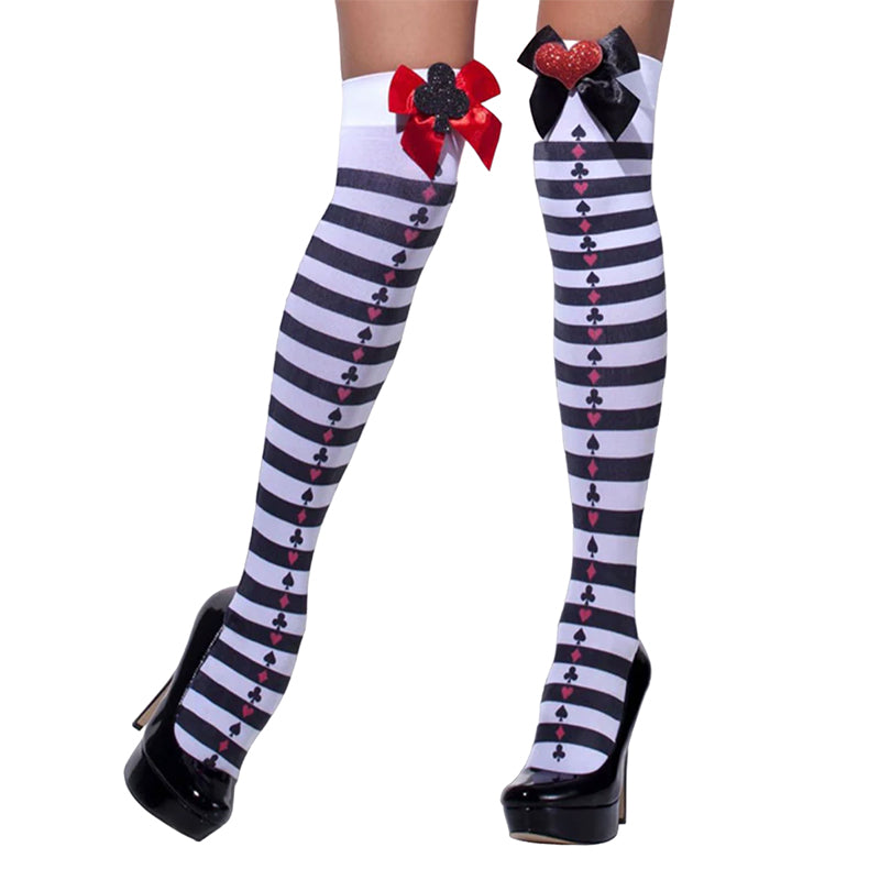 Fever Nylon Hearts Spades & Stripes Over Knee Socks