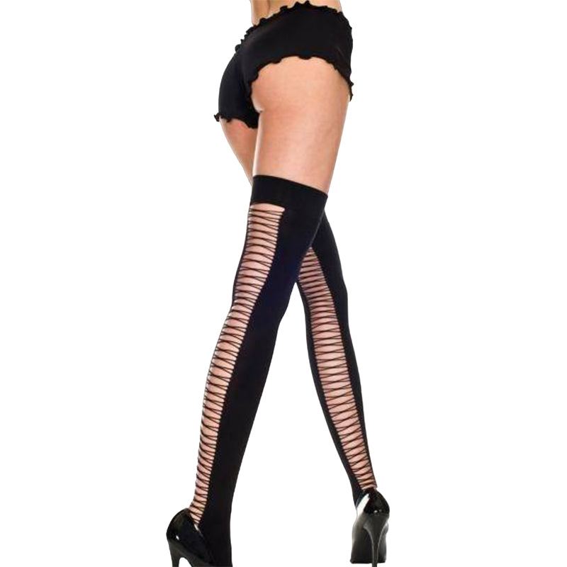 Music Legs Criss Cross Net Back Thigh Highs