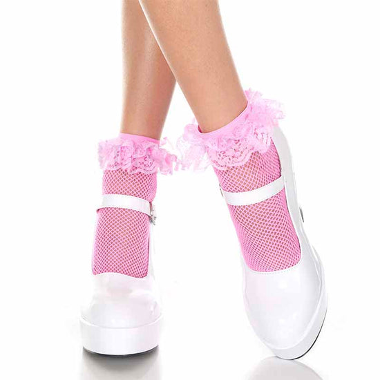 Load image into Gallery viewer, Music Legs Frill Top Fishnet Ankle Socks
