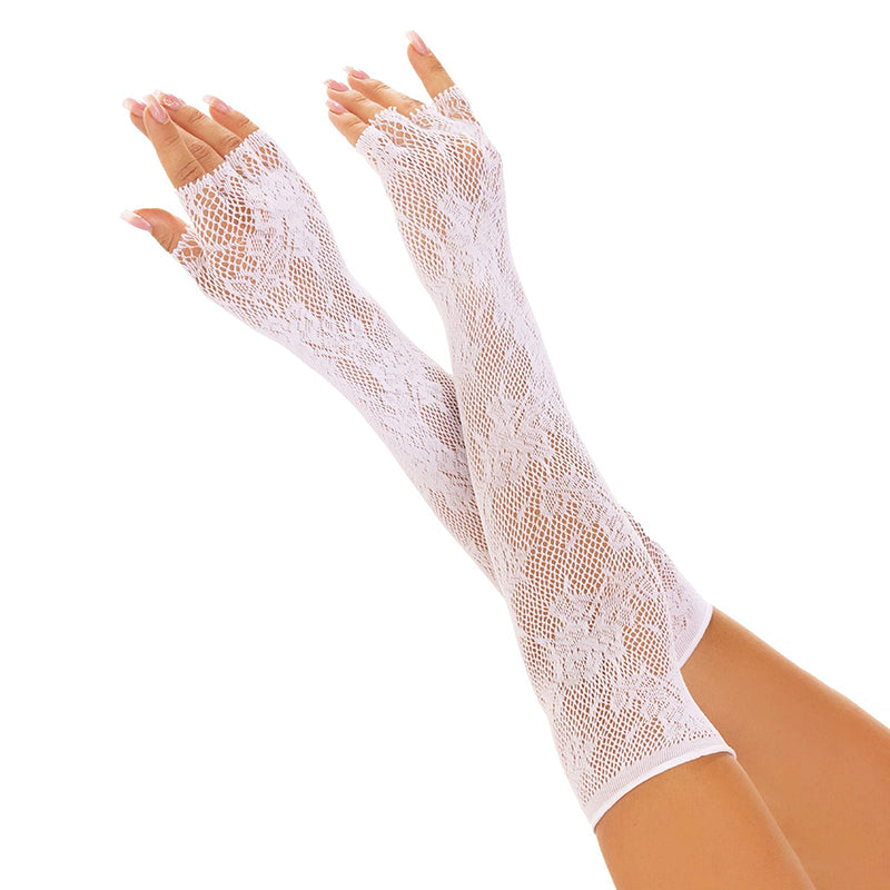 White lace gloves on a white background