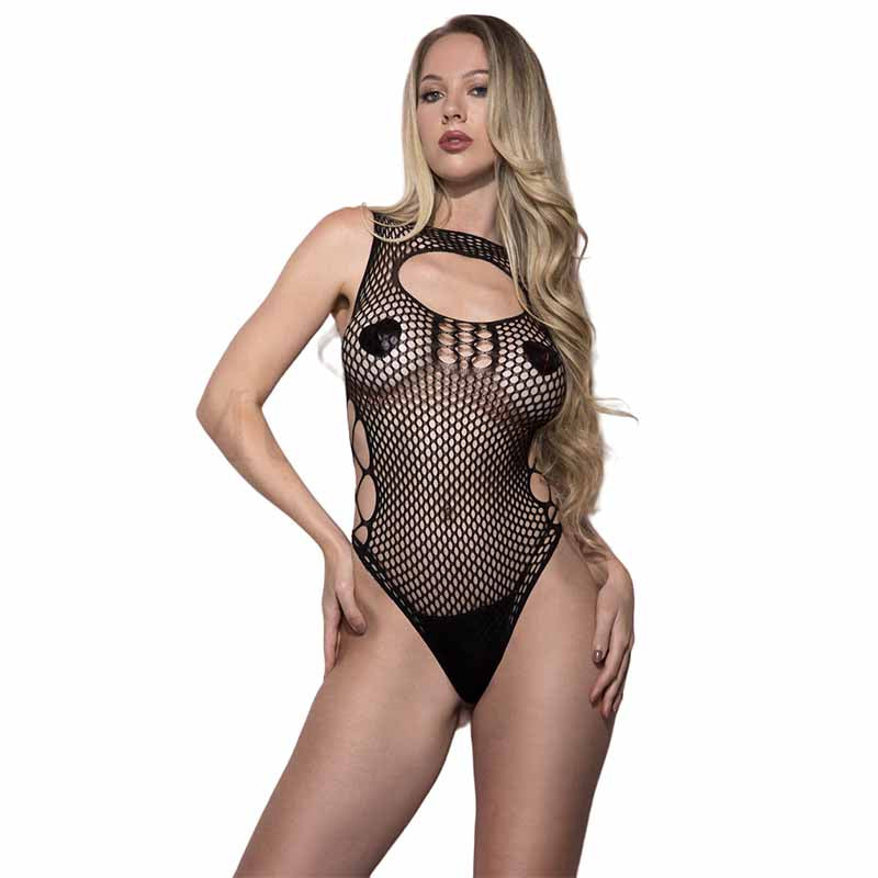 Music Legs High Neck Diamond Net Teddy