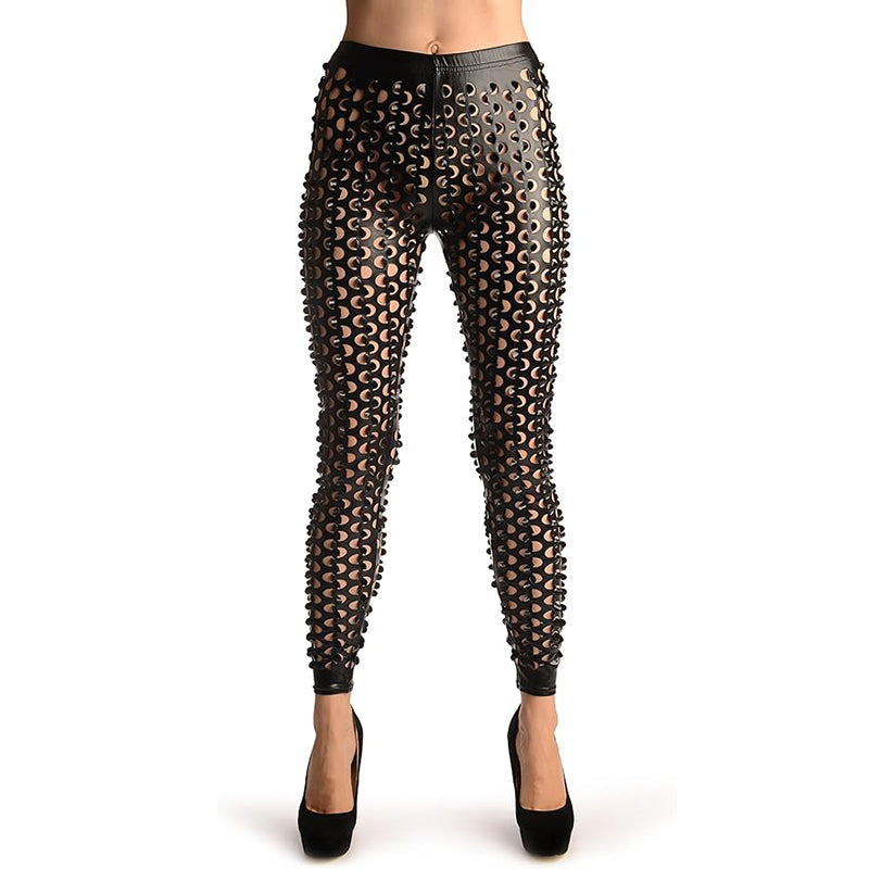 3D Cut Out Wet Look Leggings
