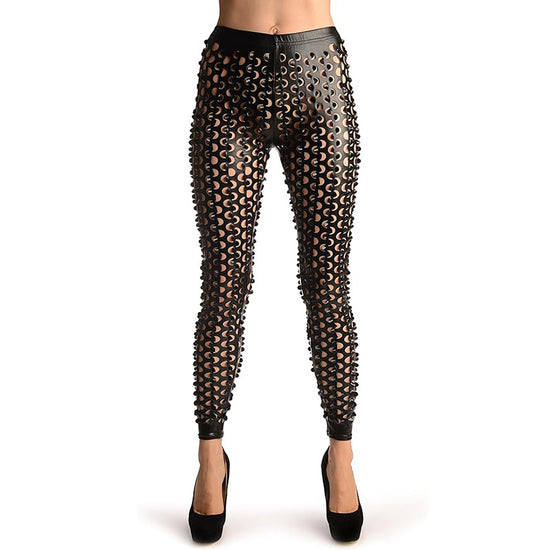 3D Cut Out Wet Look Leggings