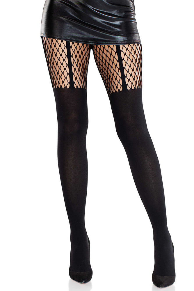 Leg Avenue Garter Illusion Tights with Net Detail