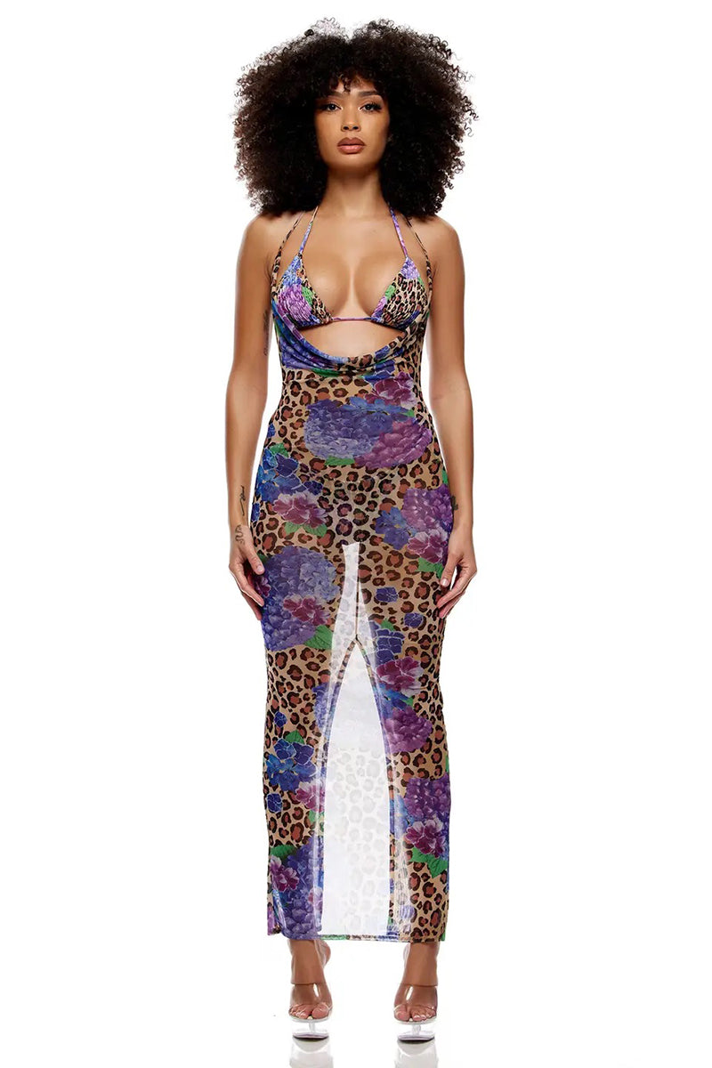 Forplay Amalfi Leopard & Floral Print Sheer Mesh Swimsuit Cover Up