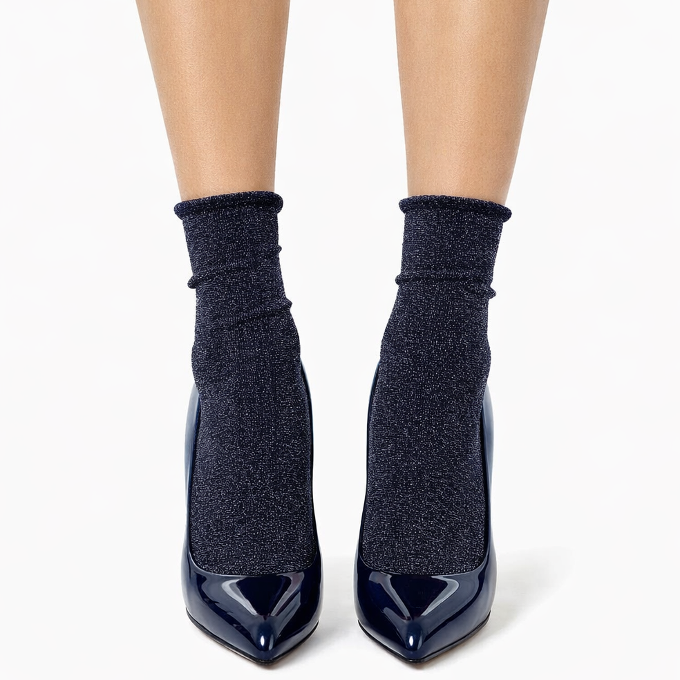 Andrea Bucci Roll Top Lurex Ankle Socks - LEGGSBEAUTIFUL