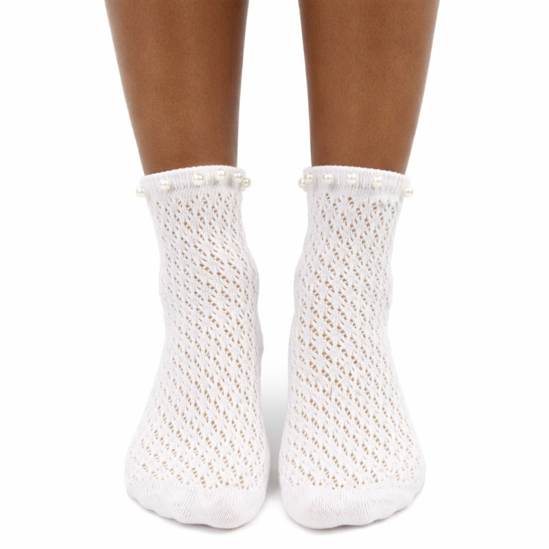 Crochet Ankle Socks With Single Pearl Trim - LEGGSBEAUTIFUL