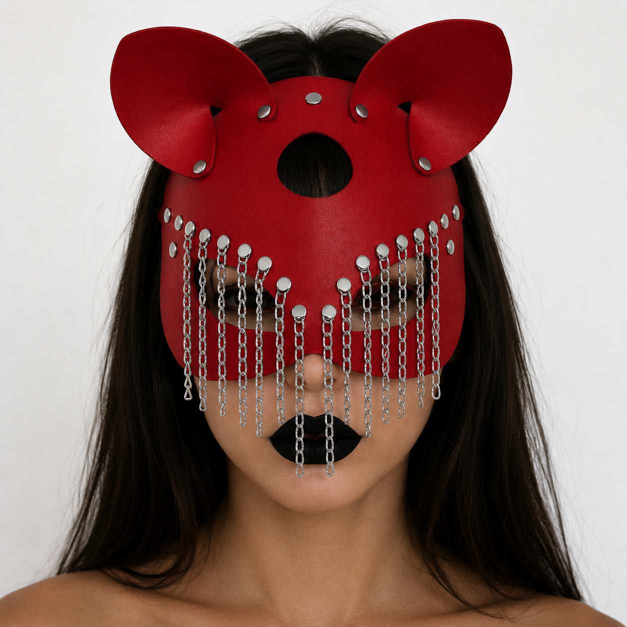 BAD KITTY Fringe Vegan Leather Cat Mask