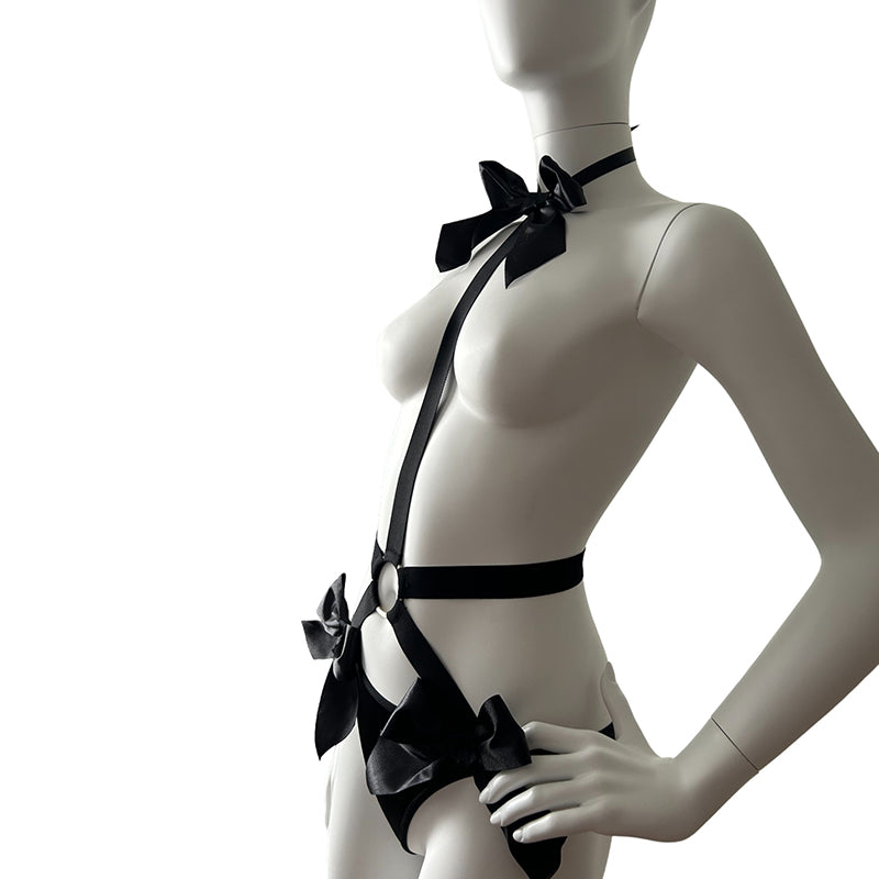 COCKTAIL Satin Straps And Bow Ouvert Bodysuit