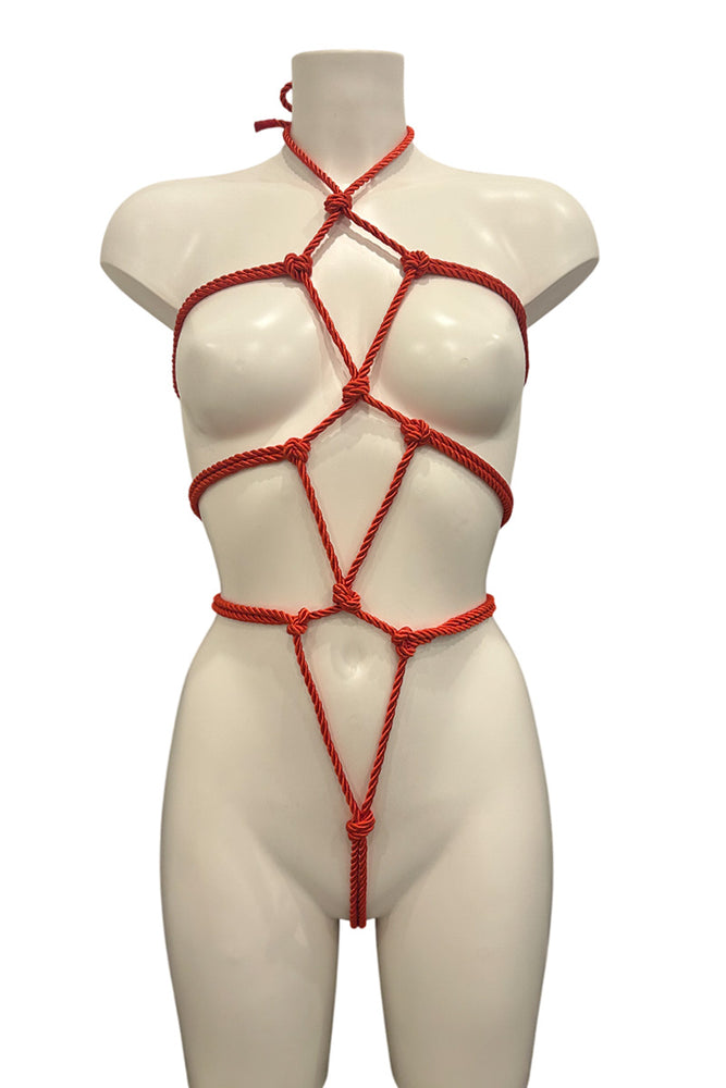 Rope Bondage Style Fetish Playsuit With Adjustable Straps
