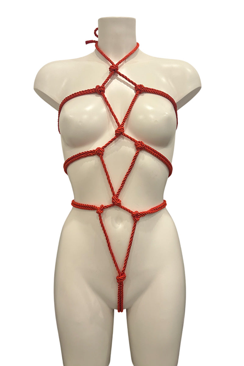 Rope Bondage Style Fetish Playsuit With Adjustable Straps