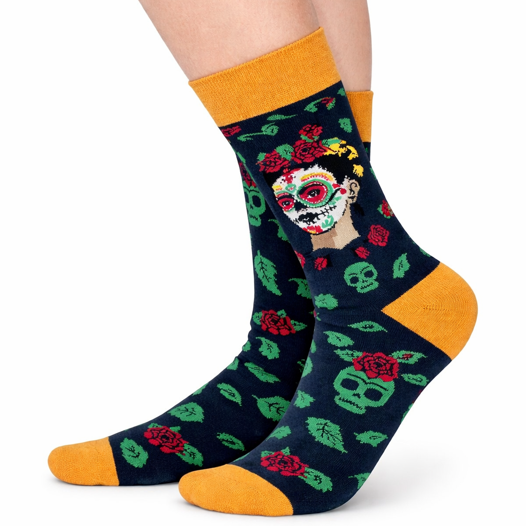 Woman's Cotton Blend Frida Khalo Sugar Skull Ankle socks
