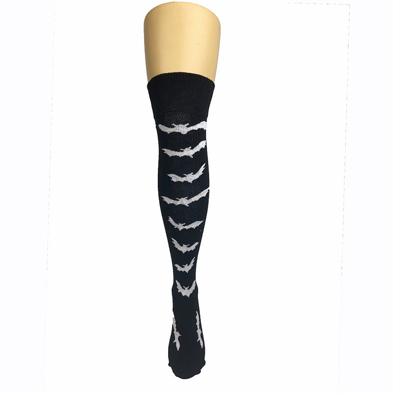 Cotton Blend Bat Print Over The Knee Socks