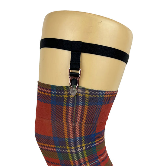 Load image into Gallery viewer, 70 Denier Opaque Tartan Print Over Knee Socks With Garters

