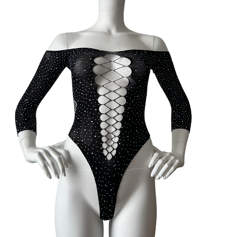 
                      
                        GALAXY Long Sleeve Cut Out Diamanté Fishnet Bodysuit
                      
                    