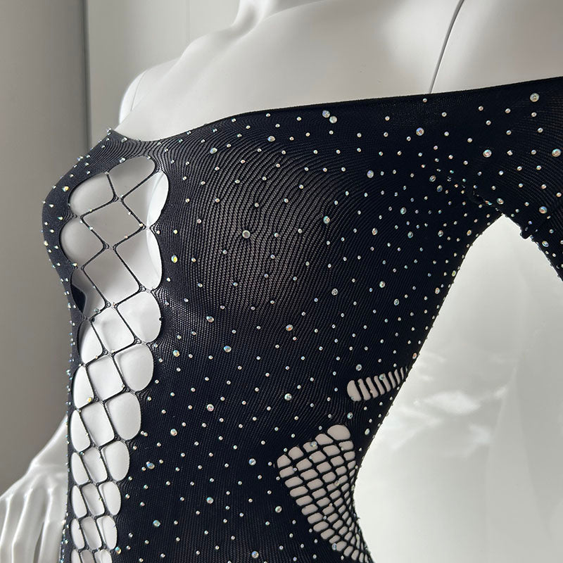 
                      
                        GALAXY Long Sleeve Cut Out Diamanté Fishnet Bodysuit
                      
                    