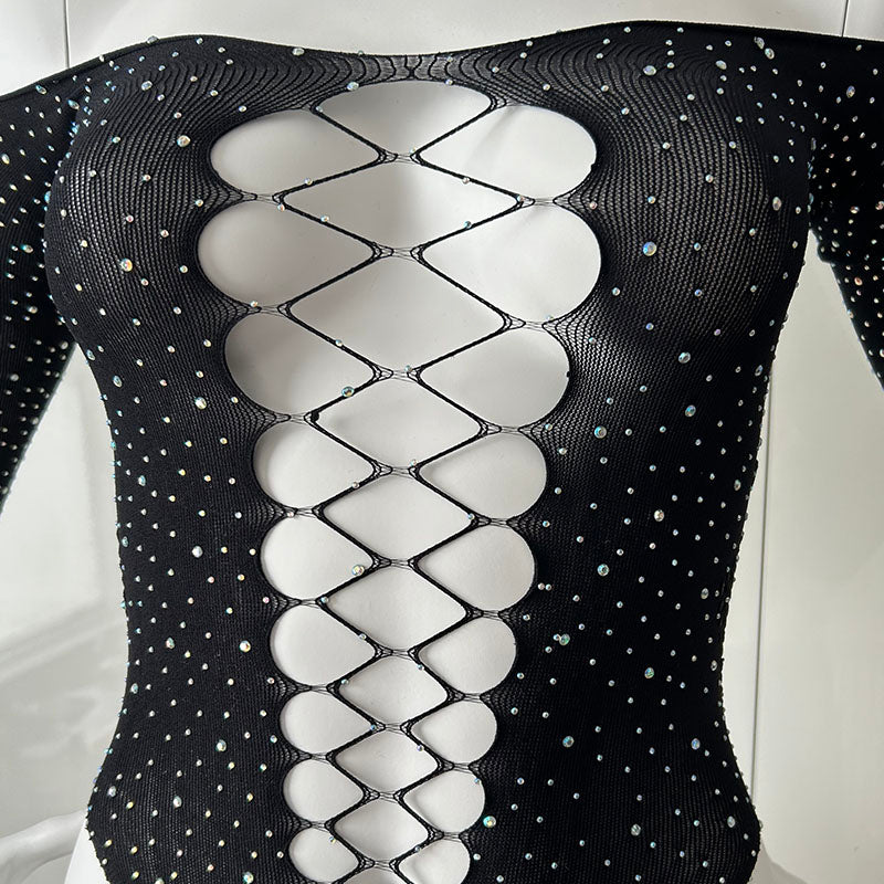 
                      
                        GALAXY Long Sleeve Cut Out Diamanté Fishnet Bodysuit
                      
                    