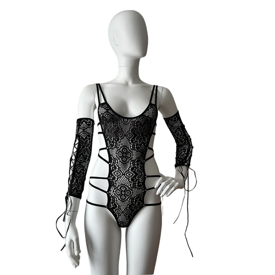Music Legs Strappy Lace Teddy & Arm Sleeve Set