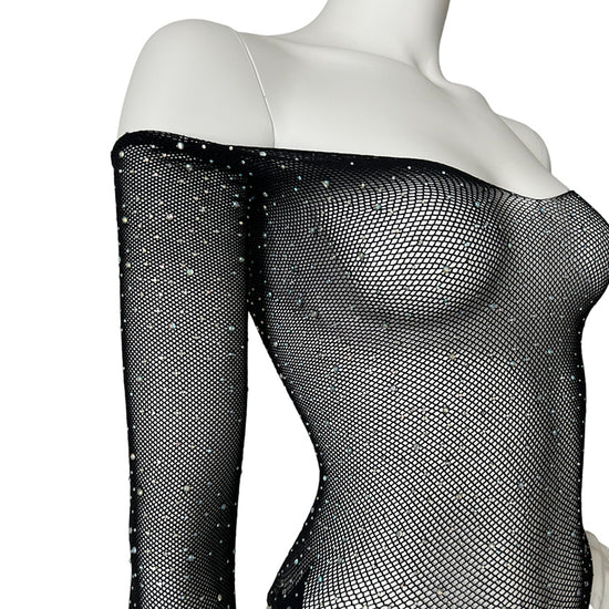 SHINE Long Sleeve Diamanté Fishnet Bodysuit