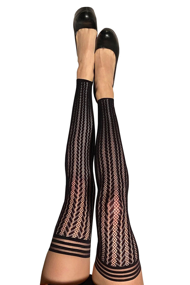 Kix'ies Lindsay Black Fishnet Footless Thigh-High Stockings