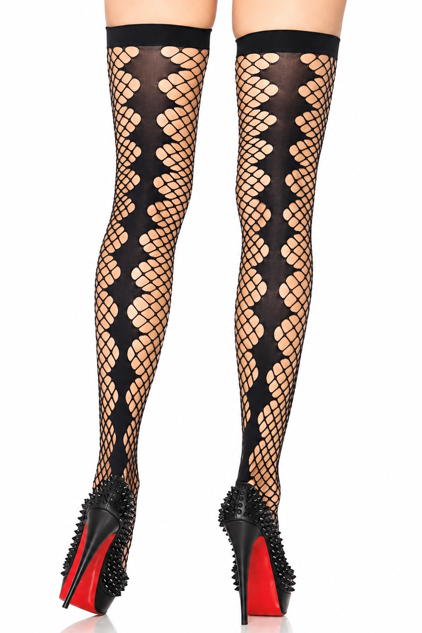 Leg Avenue Diamond Net Thigh High With Diamond Back Seam