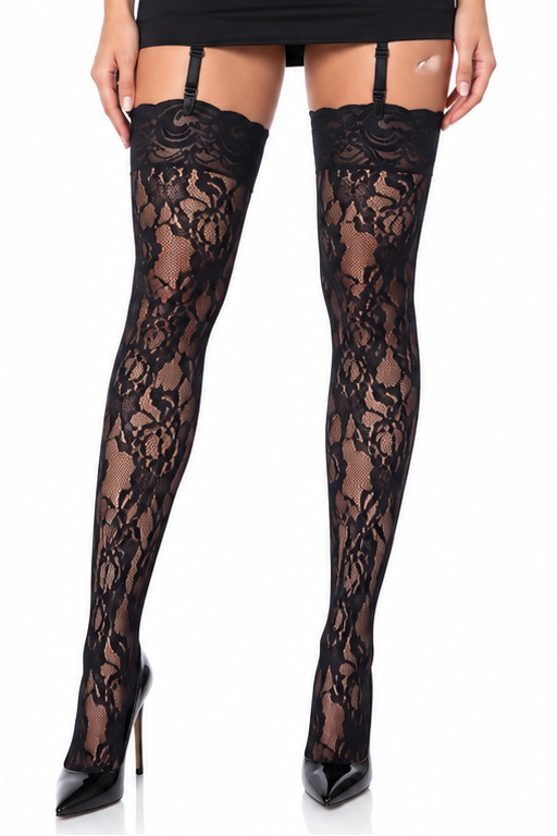 Black dress with lace stockings on a white background