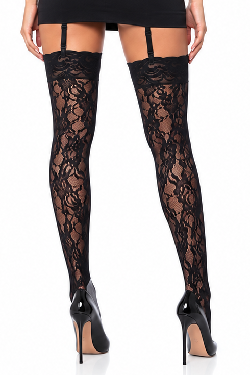 Leg Avenue Rose Lace Stockings With Lace Top