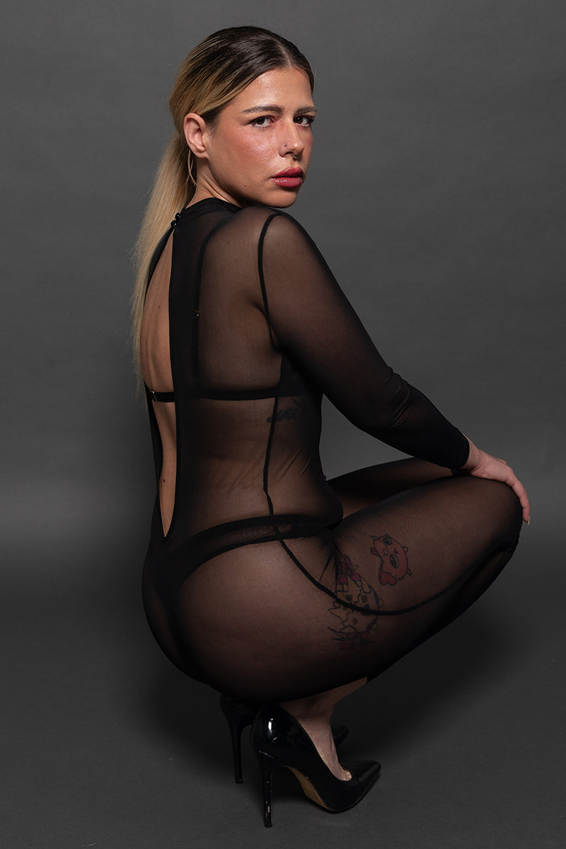 Kinky Diva Temptress Sheer Open Back Catsuit