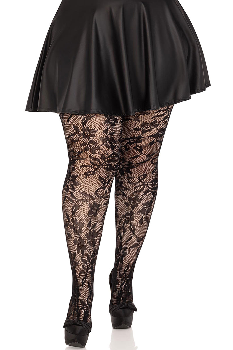 Plus Size Seamless Floral Lace Pantyhose