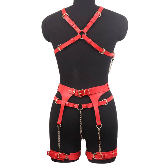 RELENT 3 Piece Vegan Leather & Chain Harness Set|S-L